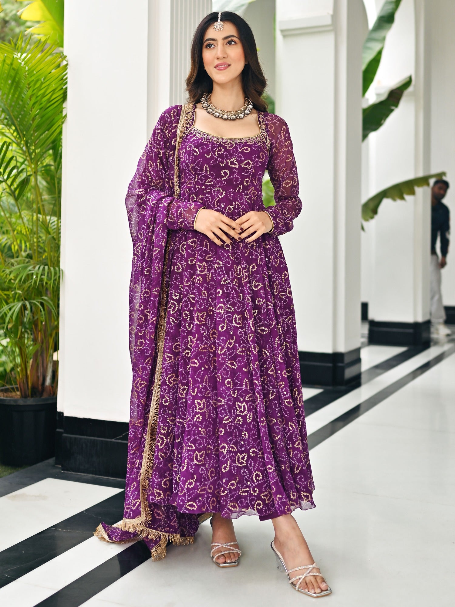 BHANDHEJ BAAGH Purple Anarkali Set