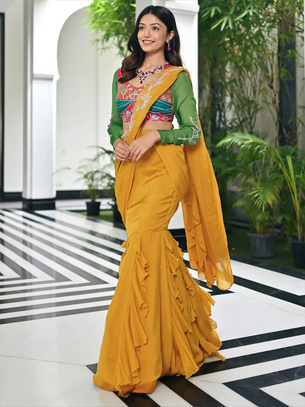 Tales Of Organza Mustard Saree
