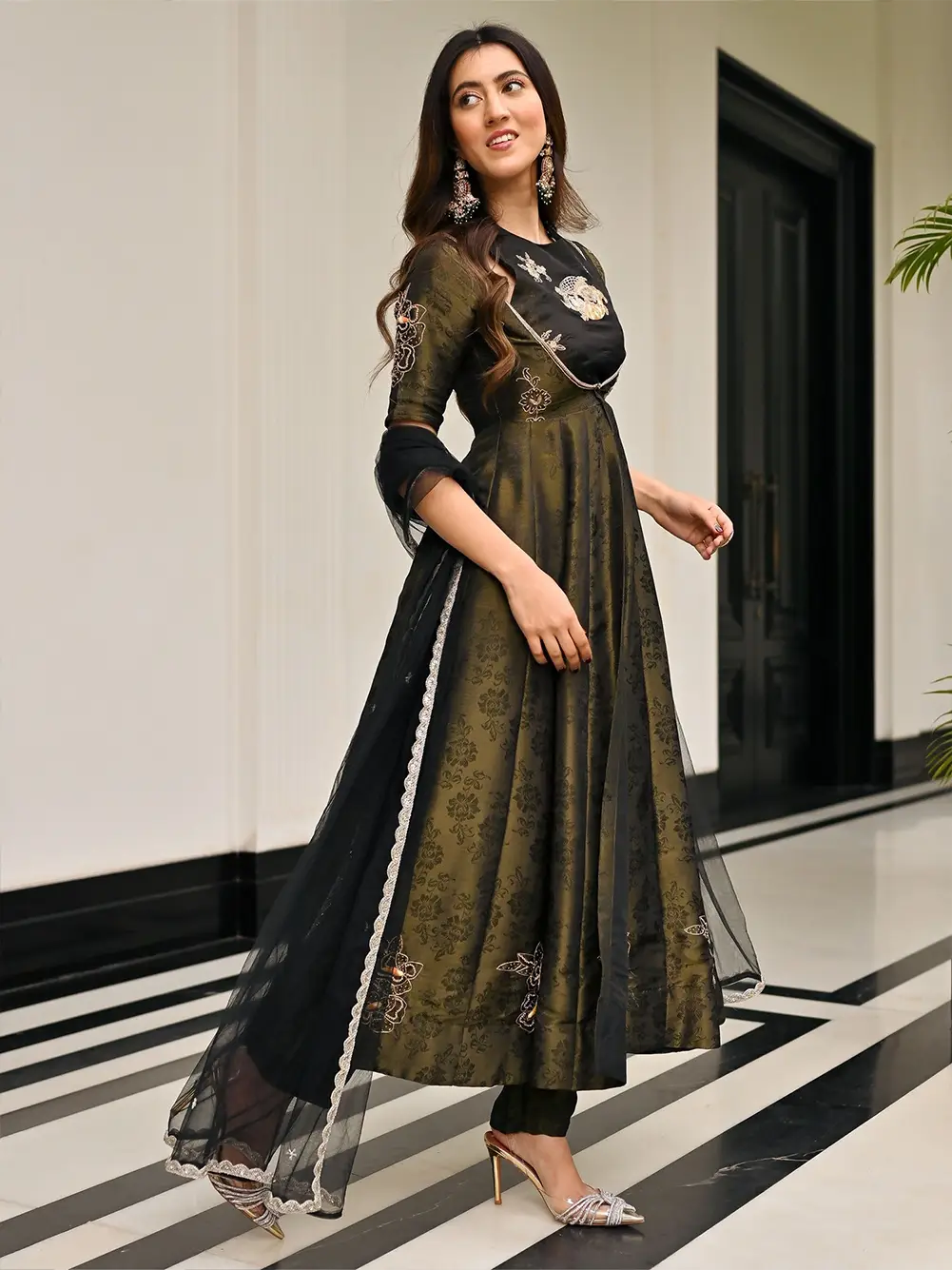 The Royals Black Anarkali Set