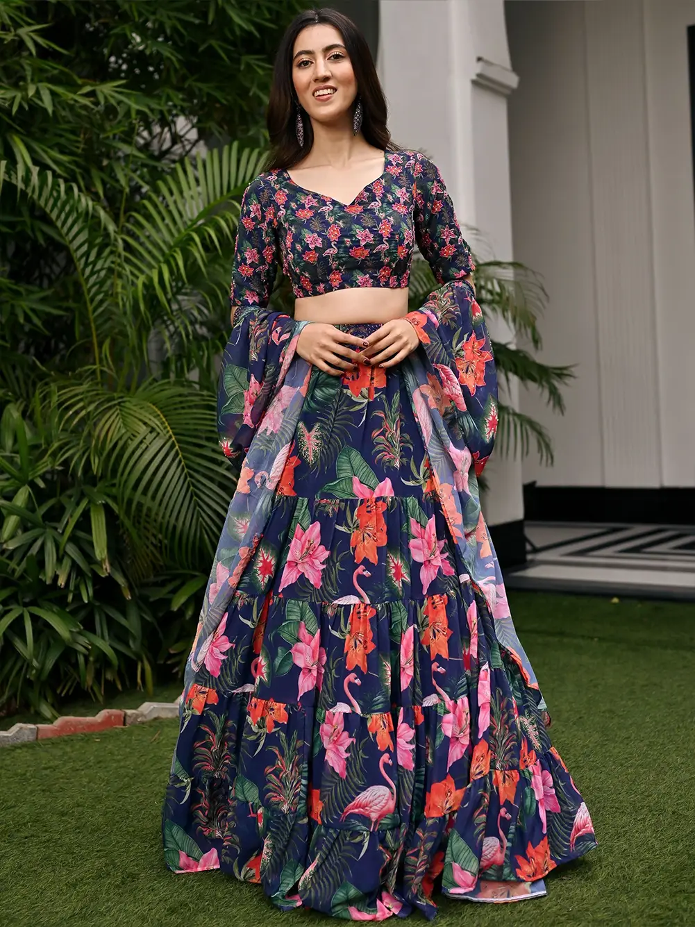 Tropical Radiance Blue Lehenga set